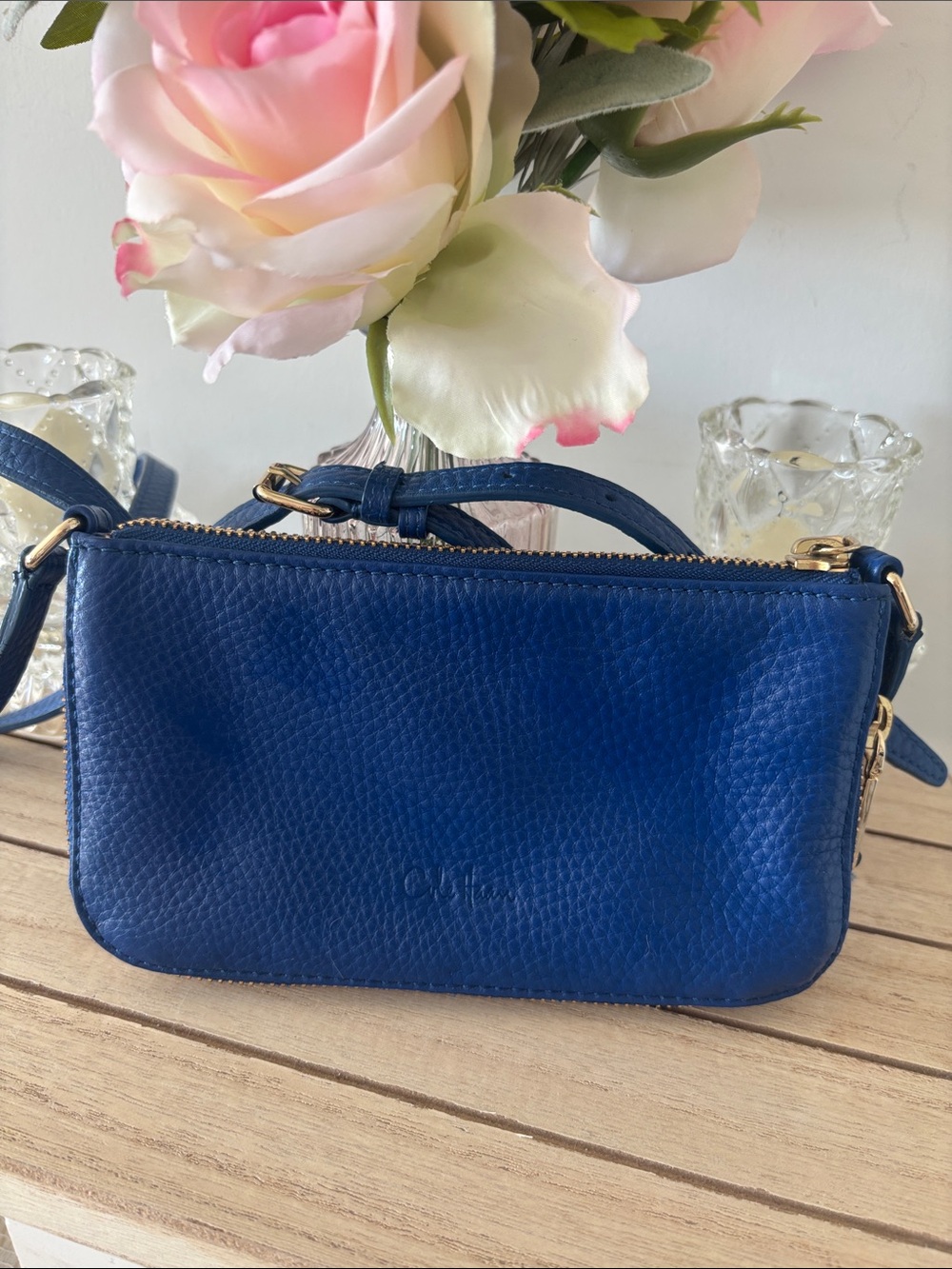Cole Haan Pebbled Leather Crossbody in Royal Blue